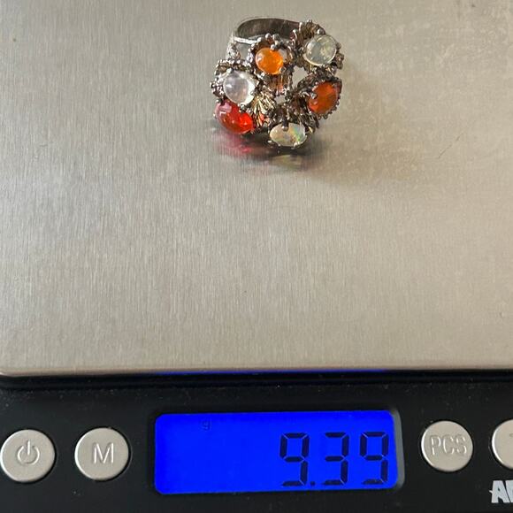 Vintage Brutalist Sterling Silver Ring w/ Opal & Carnelian Cabochons, Size 7 - Picture 7 of 7